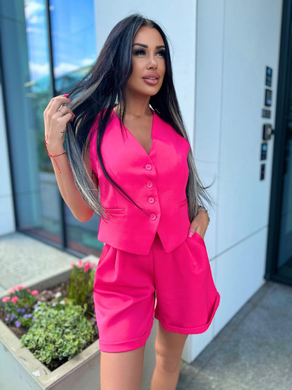 Komplet HOT PINK kamizelka +szorty