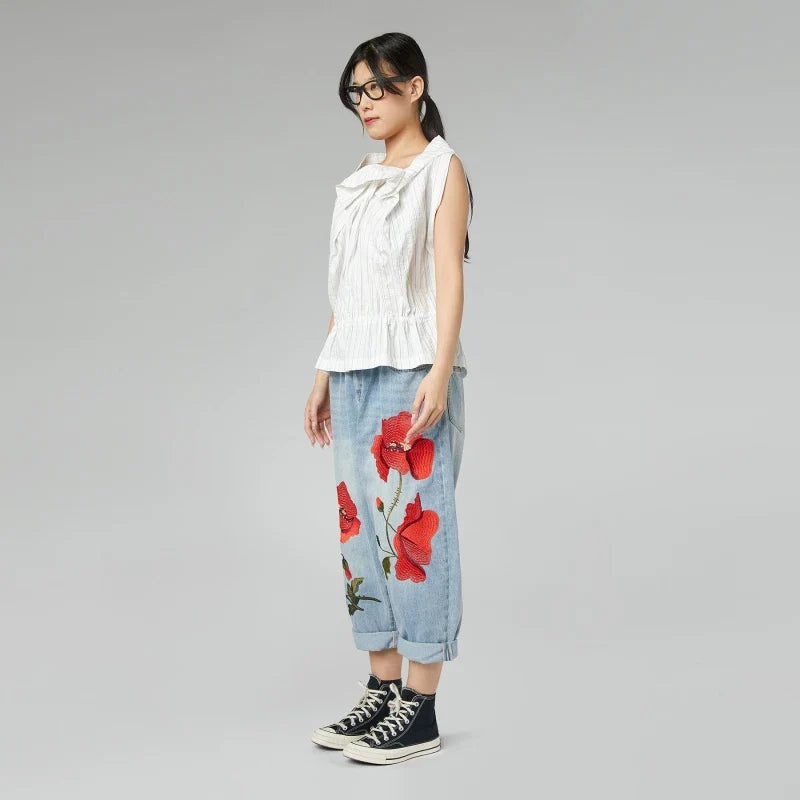 BAGGY JEANS Wendy Trendy z haftem w maki